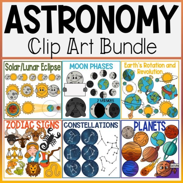 Astronomy Clip Art Bundle | Planets, Moon Phases, Solar and Lunar Eclipse